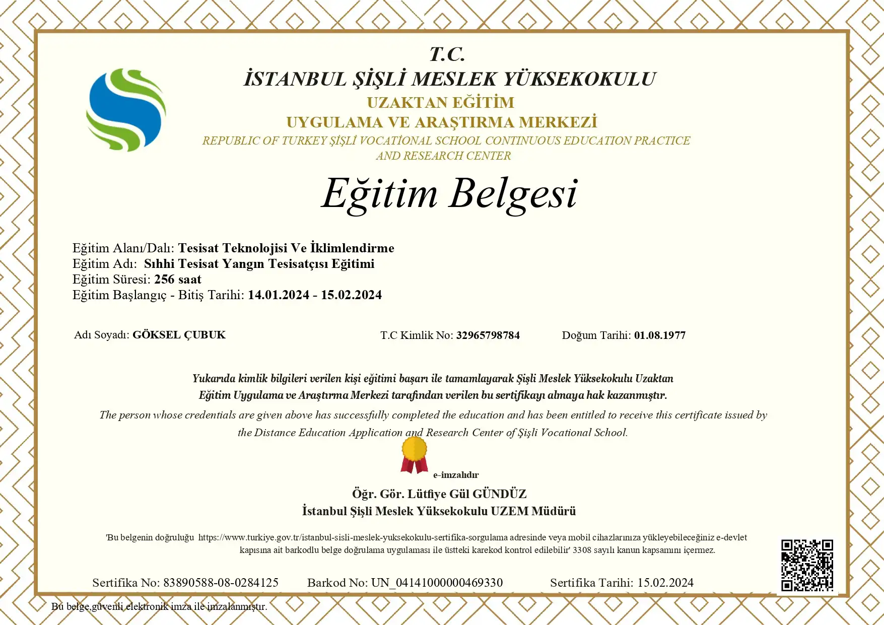 Sıhhi Tesisat Yangın Tesisatçısı Eğitimi